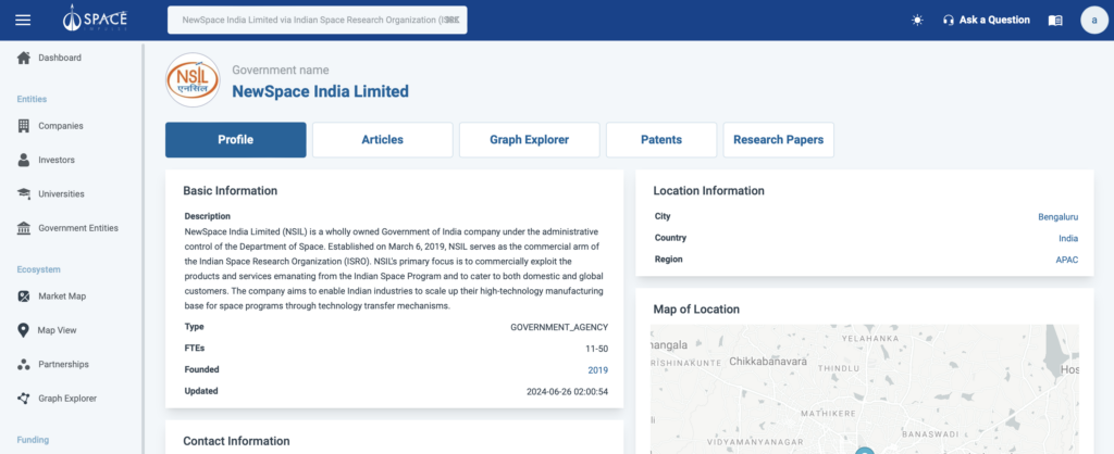 Manufacturer: NewSpace India Limited Space Impulse Platform Company Profile Screenshot